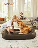 Feandrea Hundebett, Hundekissen in Leinenoptik, Hundekorb, erhöhte Ränder, rutschfeste Unterseite, Bezug abnehmbar waschbar, XL, für große Hunde, 110 x 75 x 27 cm, braun PGW12CC