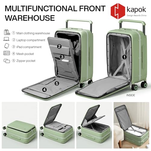 mixi Checked Luggage Wide Handle Luxury Design Rolling Travel Suitcase PC Hardside with Aluminum Frame Hollow Spinner Wheels, with Cover, 24 inch, Avocado Green3