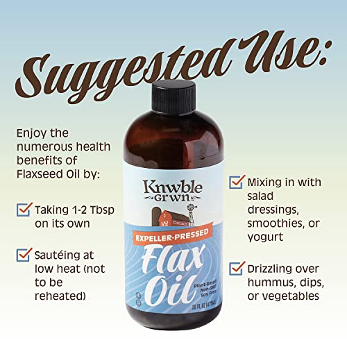 Knwble Grwn Pure Flaxseed Oil, Fresh, Expeller Pressed, Plant-Based, Gluten-Free, Cooking Oil, 16 Fl Oz #TOP4