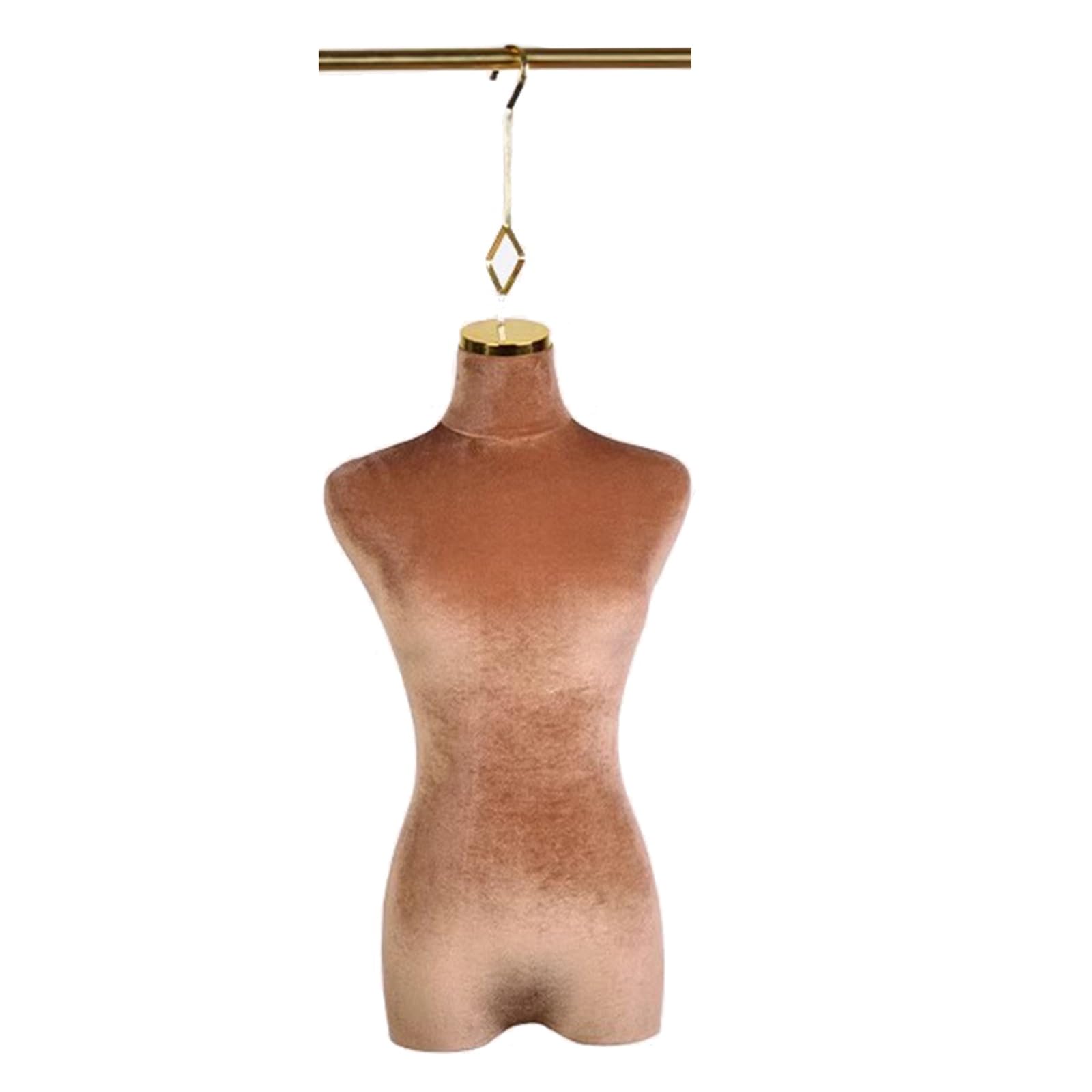 Manichino da Sartoria Marrone per Donna Adulta con Gancio in Metallo, Mezzo Busto da Appendere per Abiti da Sposa, t-Shirt e Camicette, manichino da 70 cm