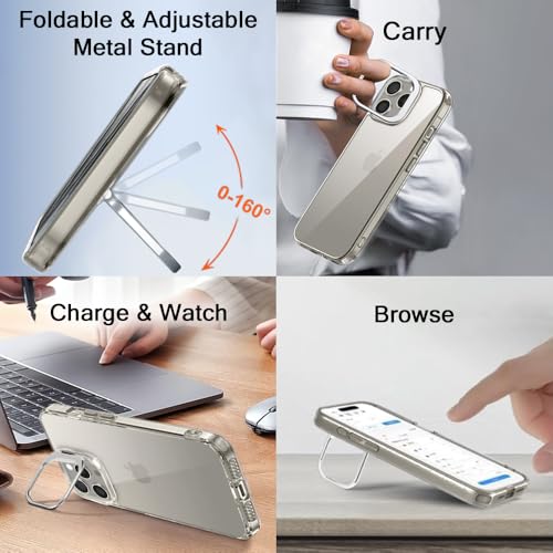 Image of TheGiftKart Hybrid Back Cover Case for iPhone 15 Pro MAX | Built-in Stand | Shockproof Hard Back Case Cover for iPhone 15 Pro MAX (PC & TPU, Clear Back, Transparent Sides)