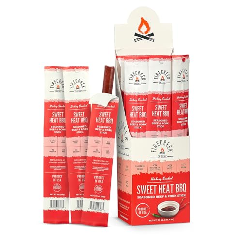 FireCreek Snacks Sweet Heat BBQ Beef Sticks, Hickory Smoked, 20 Pack