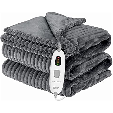 ZonLi Heated Throw Blanket -Electric Blanket Throw with 4 Heating Levels & 6H Auto Off,Machine Washable Soft Flannel Heating Blanket for Bedroom Office Couch ,ETL Certified,Grey, 130× 180CM Cover