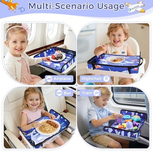COOLBEBE Airplane Tray Table Cover, Foldable Travel Tray Cover for Toddlers 1-3, Universal Fit for Airplane, Car Seat, High Chair, Machine Washable, Portable, Blue Plane - 1