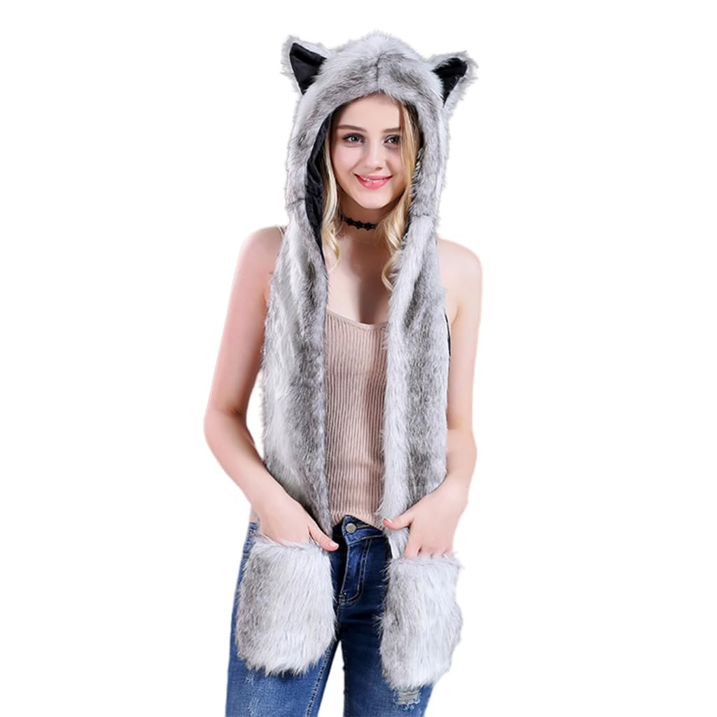 Cappello invernale con orecchie di animale in peluche caldo sciarpa guanti paraorecchie cappello per alpinismo