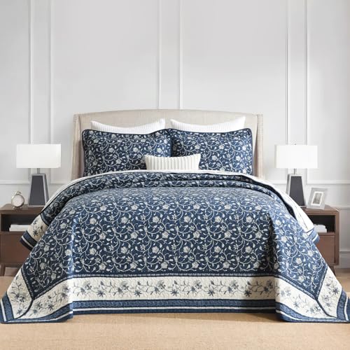 FineStichery 100% Cotton Oversized Quilt 128"x120", Extra Large Cal King