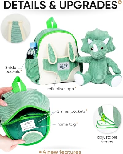 Naturally KIDS Green Dinosaur Backpack, Dinosaur Toys for Girls Boys Toddler Backpack for Girls w Stuffed Animal - Image 4