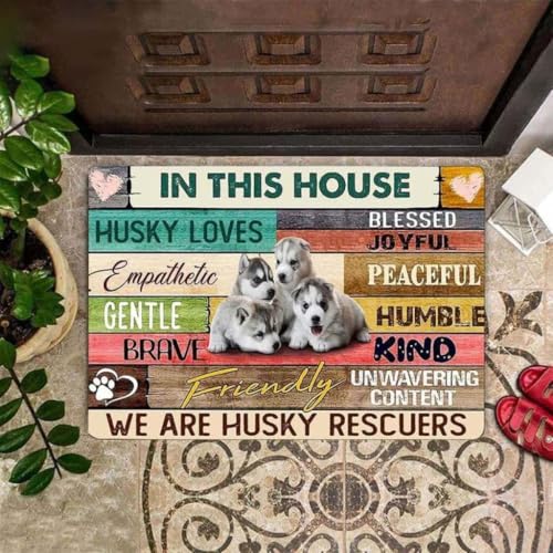 ���փ}�b�g ���̉Ƃł͎������̓n�X�L�[�ł� 50×80cm doormat In This House We Are Husky Funny