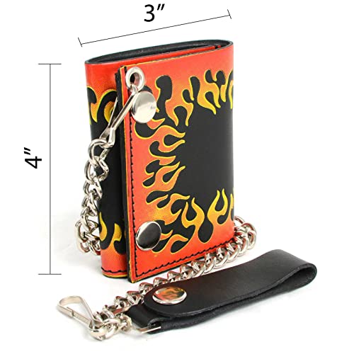Milwaukee Leather MLW7832 Men's 4” Leather “Flamed” Tri-Fold Biker Wallet w/Anti-Theft Stainless Steel Chain - One Size3
