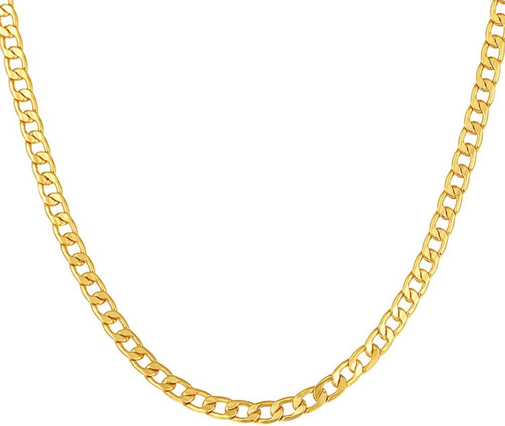 18K Gold Plated 5MM Wide Flat Cuban Curb Chain Necklace for Pendant Men Women Gold-Plated Men's Hip Hop Hiphop Fashion Jewelry Gifts with 18K Stamp,Cuban Chain,5MM Wide,18K-Gold-Plated,20Inches