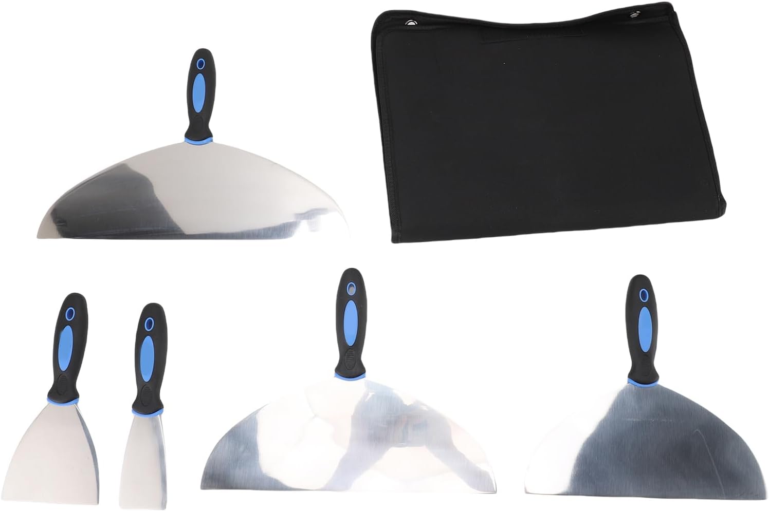 WALFRONT 2,4,10,12,14in Putty Cutter Set Stainless Steel Taping Cutter Set, PP and TPR Handle Drywall Tools with Oxford Storage Bag for Construction Site Home Decoration