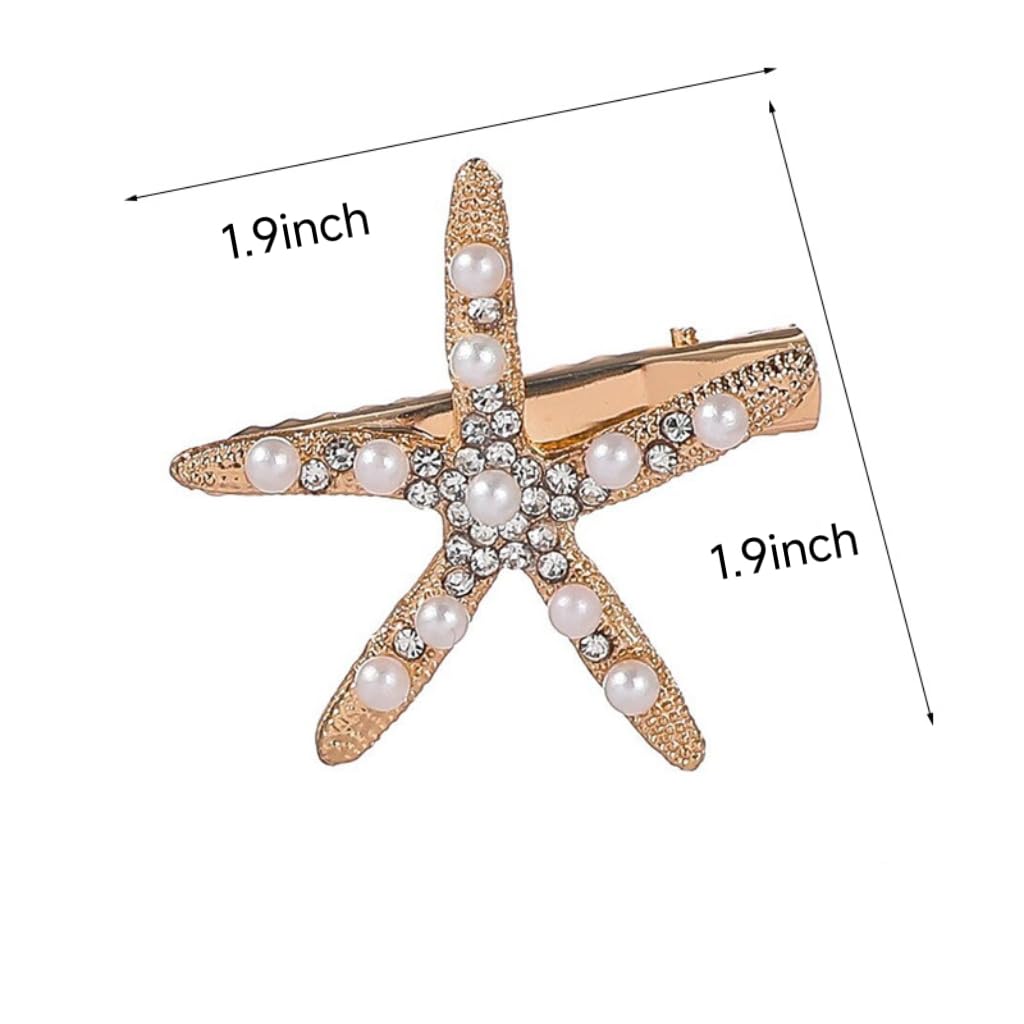 3Pcs Starfish Hair Clips, Gold Rhinestone Pearls Hair Pins, Sea Star Hair Barrettes, Mermaid Accessories - Image 2