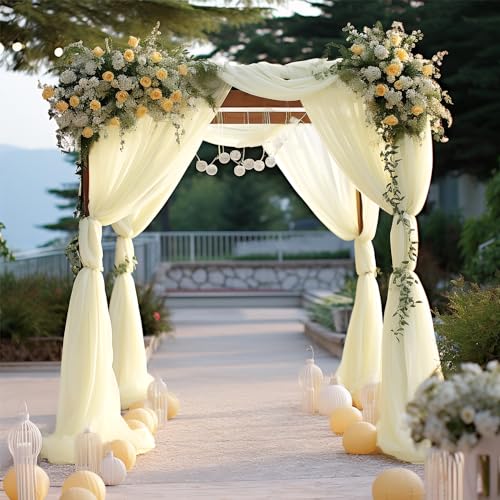 Wedding Arch Draping Fabric Ivory Arch Drapes Sheer Backdrop Curtain for Ceremony Photo Wedding Decor 26ft Length x 5ft Width 2Panels