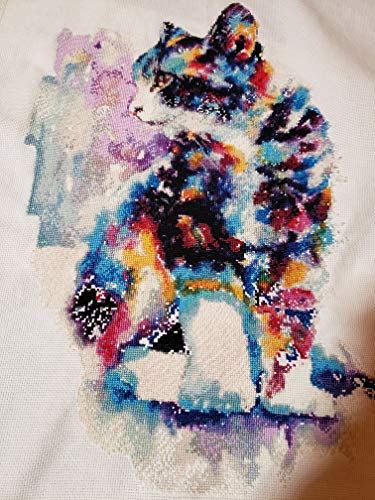 Kit de punto de cruz con diseño de gato y colores, 14 unidades, 220 x 299 puntadas, 50 x 64 cm, para gatos contados Cover