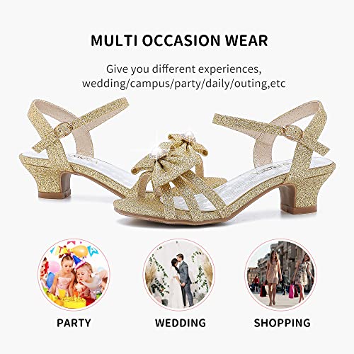 Laurmosa Gold Dress Shoes For Girls High Heels For Kids Little Girl Dress Shoes Sparkly Shoes Flower Girl Shoes For Wedding Princess Shoes Birthday Party For Toddler Little Big Kids (L100203Golden 13) #TOP5