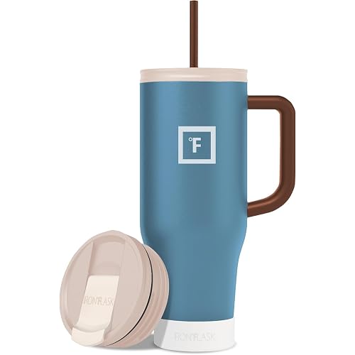 IRON °FLASK Co-Pilot Insulated Mug w/Boot, Straw & Flip Cap Lids - Cup Holder Bottle for Hot, Cold Drink - Leak-Proof - Water, Coffee Portable Travel Mug - Desert Oasis, 40 Oz