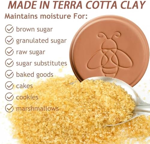 2 Pack Terracotta Brown Sugar Saver Bee, Reusable Brown Sugar Keeper Disc to Maintain Food Moisture, Multiple Uses for Food Storage Containers - 3