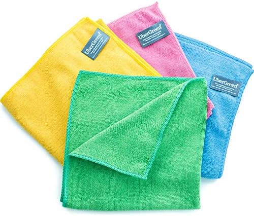 UberGreen Microfiber Cleaning Cloth With Silver - 4-Pack (Blue, Yellow, Green, Rose) - Eco-Friendly Cleaning With Just Water