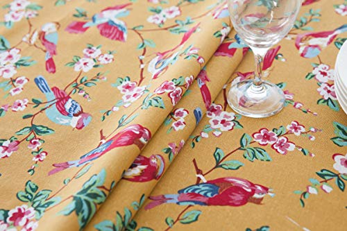 Nappe lin coton oiseaux fleurs pour table rectangulaire de salon