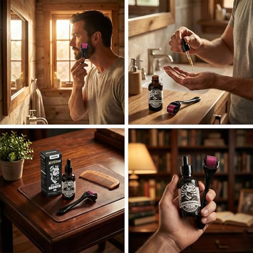 Image of XIKEZAN Men's Beard oil for men & Hair Growth -30ml | All Natural Formula for a Fuller | Healthier Beard and Hair - Softens, Strengthens | Promotes Growth (30ml) (Beard Oil with Roller)