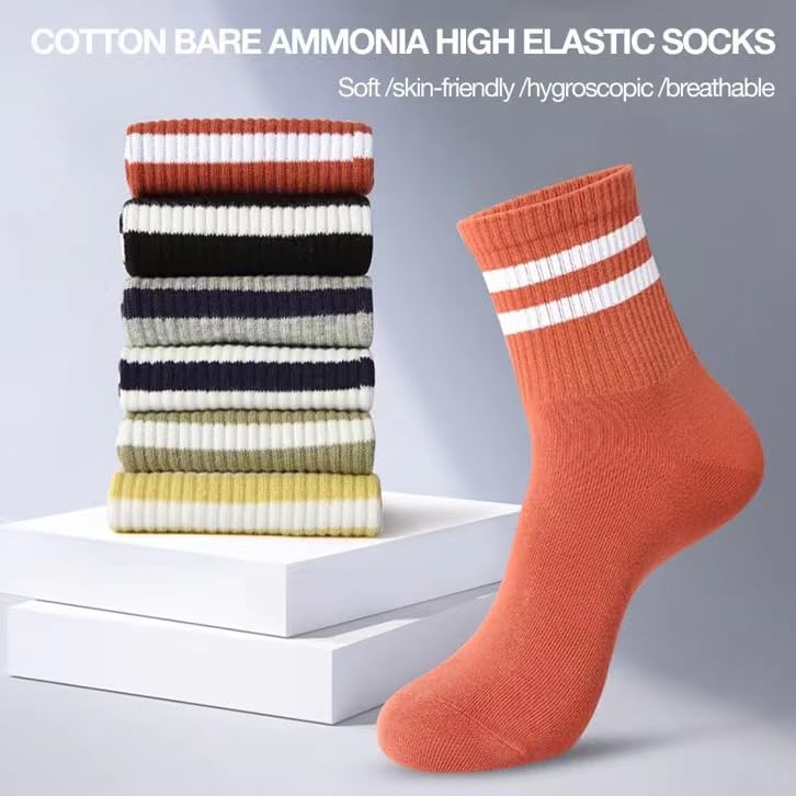 6 Pairs Cotton Fashionable Striped Athletic Socks for Women, Women Crew Socks，All Season Socks for Women2