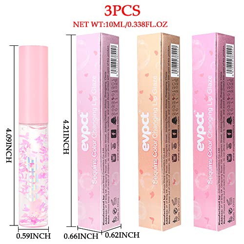 Evpct 3Pcs Clear Color Changing Ph Tinted Lip Gloss Sets For Women Girls 10-12 Pink Mood Lip Oil Gloss Balm Tint Stain Glaze Pack Hydrating 0.34 Fl.oz *3 #TOP5