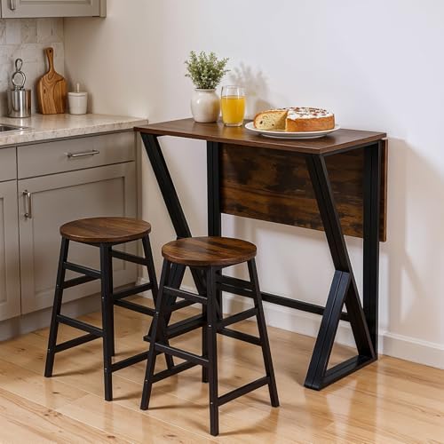 Folding Dining Table Set, Dining Room Table,Drop Leaf Extendable Versatile Table Space Saving,Kitchen, Dining Room Table (Black 2 stools) 5 Folding Dining Table Set, Dining Room Table,Drop Leaf Extendable Versatile Table Space Saving,Kitchen, Dining Room Table (Black 2 stools) - Image 5