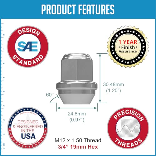 Image of Wheel Accessories Parts 100 Pcs M12x1.5 12x1.5 Thread OEM Style Lug Nuts 1.2 inch Long Chrome 3 /4 inch 19mm Hex Hex Fits Jeep Compass Patriot | Chrysler Grand Caravan Pacifica 6509769AA | 611-074