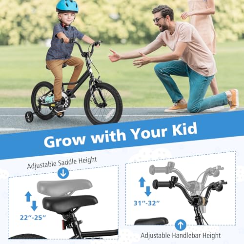 Image of BABY JOY Kids Bike, 12 14 16 18 Inches Car Pattern Sporty Bicycle w /Removable Training Wheels, Hand & Coaster Brakes, Adjustable Seat & Handlebar, Girls Boys Bike