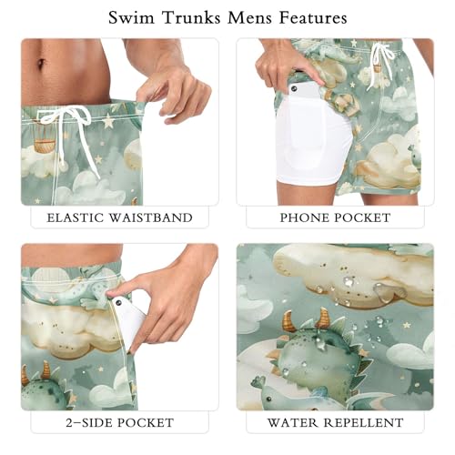 xigua Watercolor Dragons Mens Swim Trunks with Liner, 5 inch Quick Dry Mens Boardshorts for Beach3