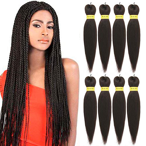 Ryalan 8 Packs EZ Braids Pre-stretched Braiding Hair Perm Yaki Professional Itch Free Low Temperature Synthetic Fiber Hot Water Setting Crochet Braids Hair Extension Twist Braid (24inch 8Pcs/lot, 4#)