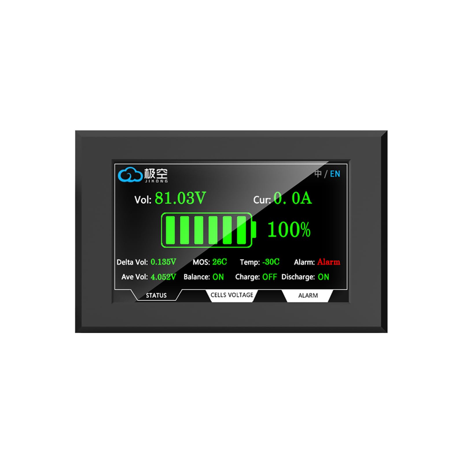 JKBMS Display LCD da 4,3 Pollici RS485 per JK BMS compatibili, monitor batteria con tensione corrente SOC e visualizzazione della tensione delle celle(LCD-4.3-RS485)