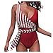 Produktbild Aiserkly Einteiler Bademode Damen Badeanzug mit Gestreiftem Aufdruck Bikini-Badebekleidung Beachwear-Badeanzug Drucken Monokini Push Up Padded One Piece Bikini X-Rot M
