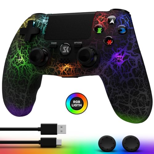 Image of CHENGDAO Controller for PS4, Wireless Controllers for PlayStation 4 /Pro /Slim, Remote Control with Adjustable RGB Light /1000mAh Battery /6-Axis Motion Sensor /Double Vibration /3.5mm Audio Jack, Black