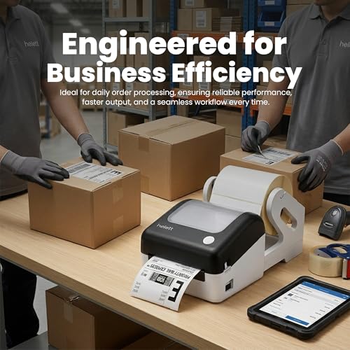 Image of helett H30C Pro Wireless Bluetooth + USB 4x6 Thermal Label Printer with Label Holder | 203 DPI Barcode Printer | 152mm /s High Speed | Built-in Holder | Windows & Mac | White (1-Year Warranty)