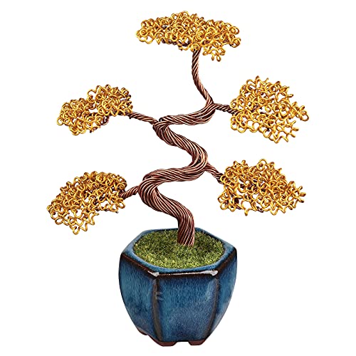 mookaitedecor Feng Shui Bonsai Aluminum Wire Tree Sculpture, Modern Handcraft Ceramic Base Money Tree Decoration Office Home Decor
