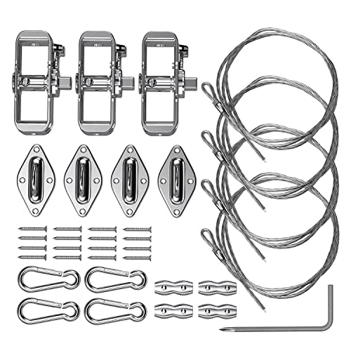 Patio Sun Shade Sail Tension Wire Rope Hardware Kit for Rectangle Sun Shade Sail Installation Winch Pad Eye 24 Feet Wire Cable Included