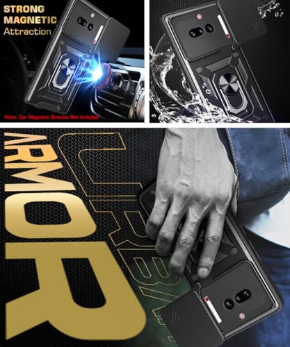 Image of WOW IMAGINE Tough Armor Bumper Mobile Back Case for Nothing Phone 4A | Sliding Camera Cover | Shock Proof 360 Protection | Hybrid PC + TPU | Ring Holder with Kickstand - Black
