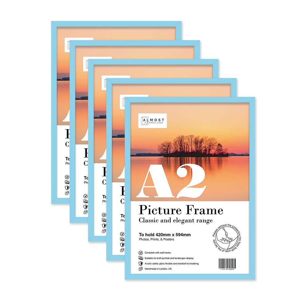 Almost Frameless A2 Light Blue Picture Frame Set of 5, Display A2 Picture Gallery Wall, Poster, Photo, Artwork, or Print, Light Blue — image 1