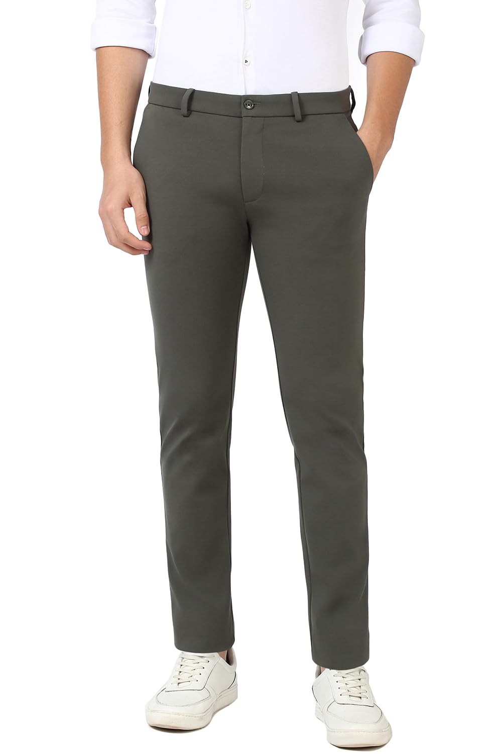 peter england Men Grey Solid Super Slim Fit Trousers-picture-19