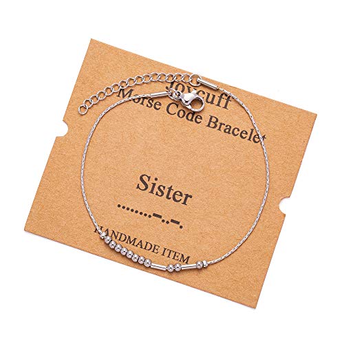 Image of JoycuFF Inspirational Morse Code Bracelets for Women Silver Beads Jewelry Encouragement Mantra Gifts for Her
