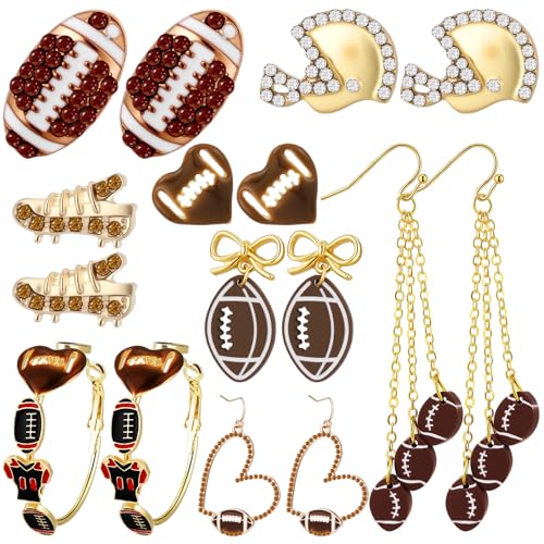 8 Pairs Football Earrings for Women Hoop Earrings Jewelry Gifts for Football Mom Sports Fans Lovers Game Day Accessories