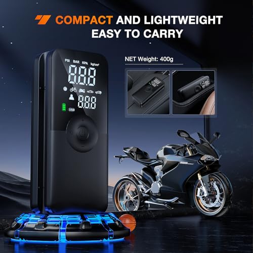 Image of Nilight Tire Inflator Portable Air Compressor Rechargeable Battery Cordless 150PSI Faster Inflation Pump with Pressure Gauge for Car Motorcycle Bicycle Ball