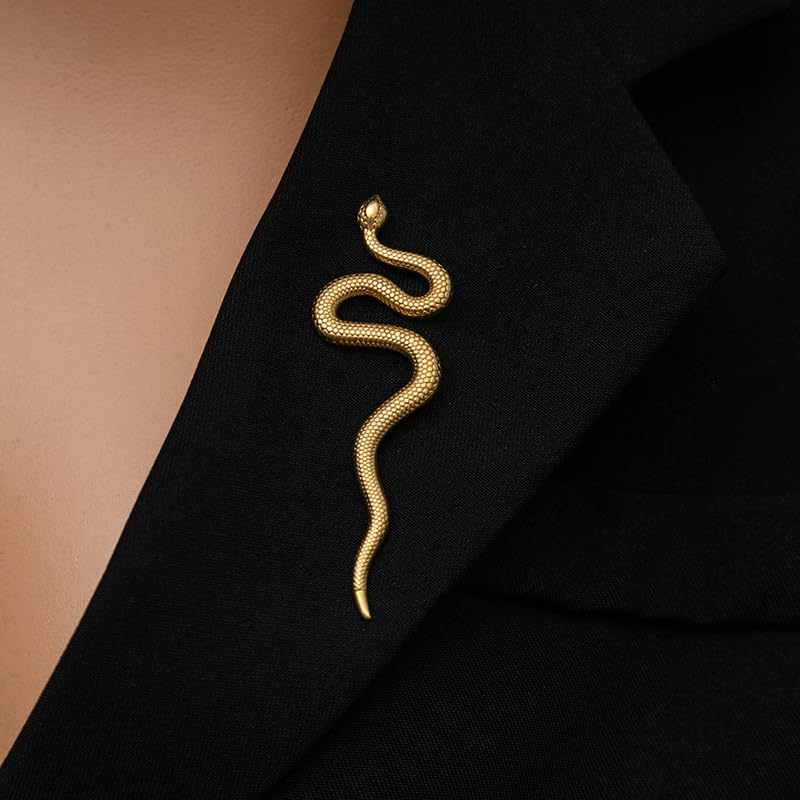 Image of Dainty Long Snake Brooch Pin Gothic Simple Sanke Pin Stainless Steel Smooth Snake Collar Pin Coat Suit Accessory Metal Animal Lapel Pin Banquet Badge Pins Backpack Bag Brooches Pin for Women Men