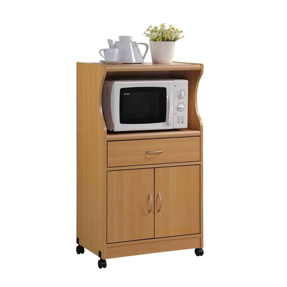 HODEDAH IMPORT Microwave Cart with One Drawer, Two Doors, and Shelf for Storage, Beech