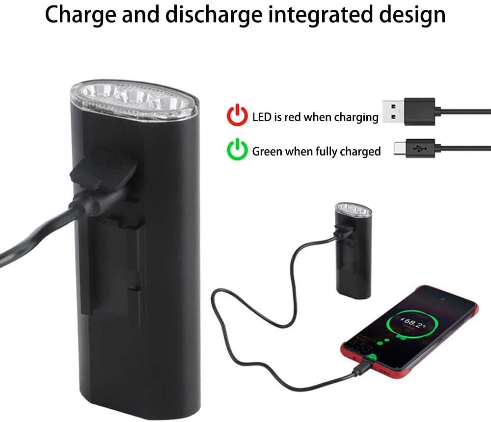 Luz de bicicleta de alto lúmenes, LED recargable USB Faro delantero de la bicicleta Alta brillante 15 horas de montaña Ciclismo Ciclismo Seguridad Flash Linterna con 6 modos, luz impermeable para