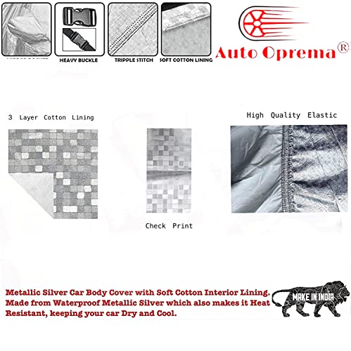 Image of Auto Oprema Waterproof Car Body Cover with Mirror and Soft Cotton Lining (Triple Stitched) (Silver with Red Piping) Compatible with Palio D Car Bumper to Bumper Accurately.