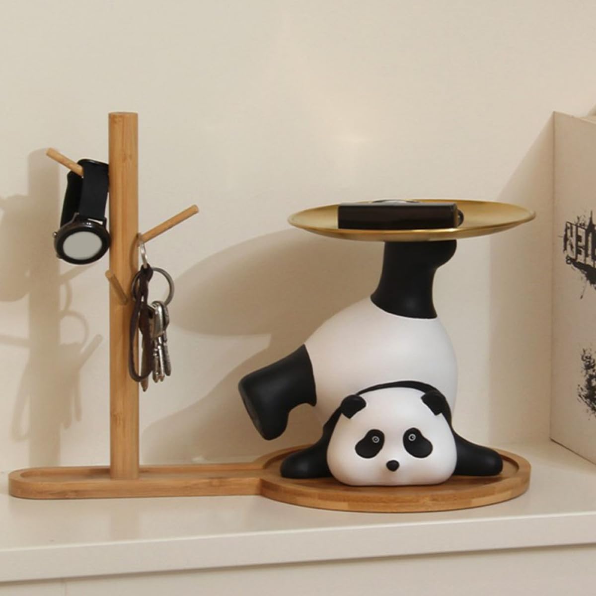 Vassoio Acciaio in Facile e da Pulire Multifunzione Inossidabile a Porta Chiavi Resina Decorazione Unica Forma di Panda Ingresso Casa per Arredamento Casa Nuova