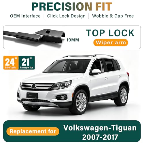 Image of Windshield Wiper Blades Replacement for VW Volkswagen Tiguan 2007-2015 2016 2017,Original Equipment Replacement Front Rear Wiper Blade Set - 24 inch 21 inch 13 inch (Set of 3)