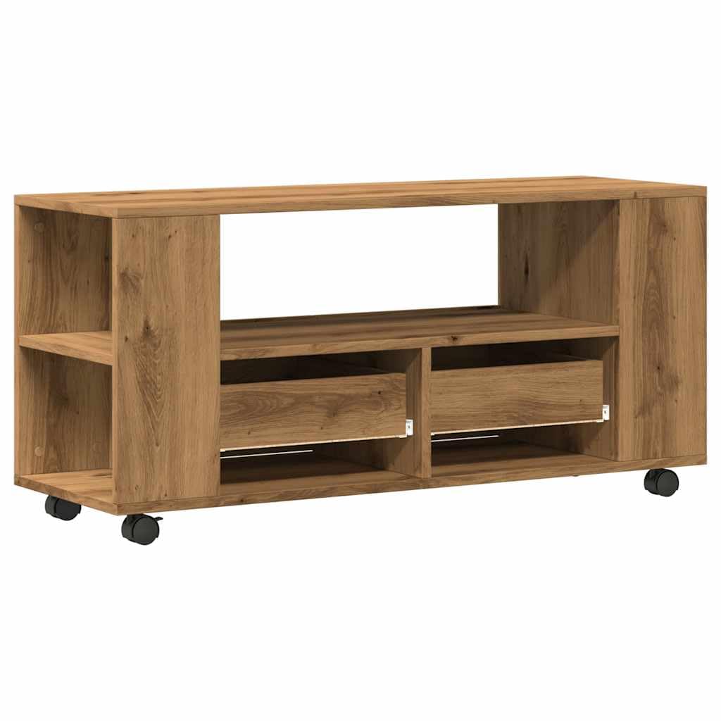 Snsowed Mueble TV Ruedas Madera ingeniería Roble Artisan 102x34,5x43cm, Mesa TV, Mueble TV Salon, Mueble Television, Mesa Television, Muebles De Salon, Mesa Salón TV - 855991